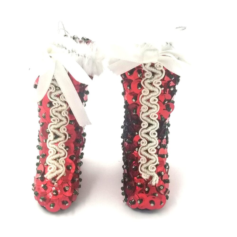 Sequin Victorian Style Christmas Ornaments Boots Vintage Push Pin